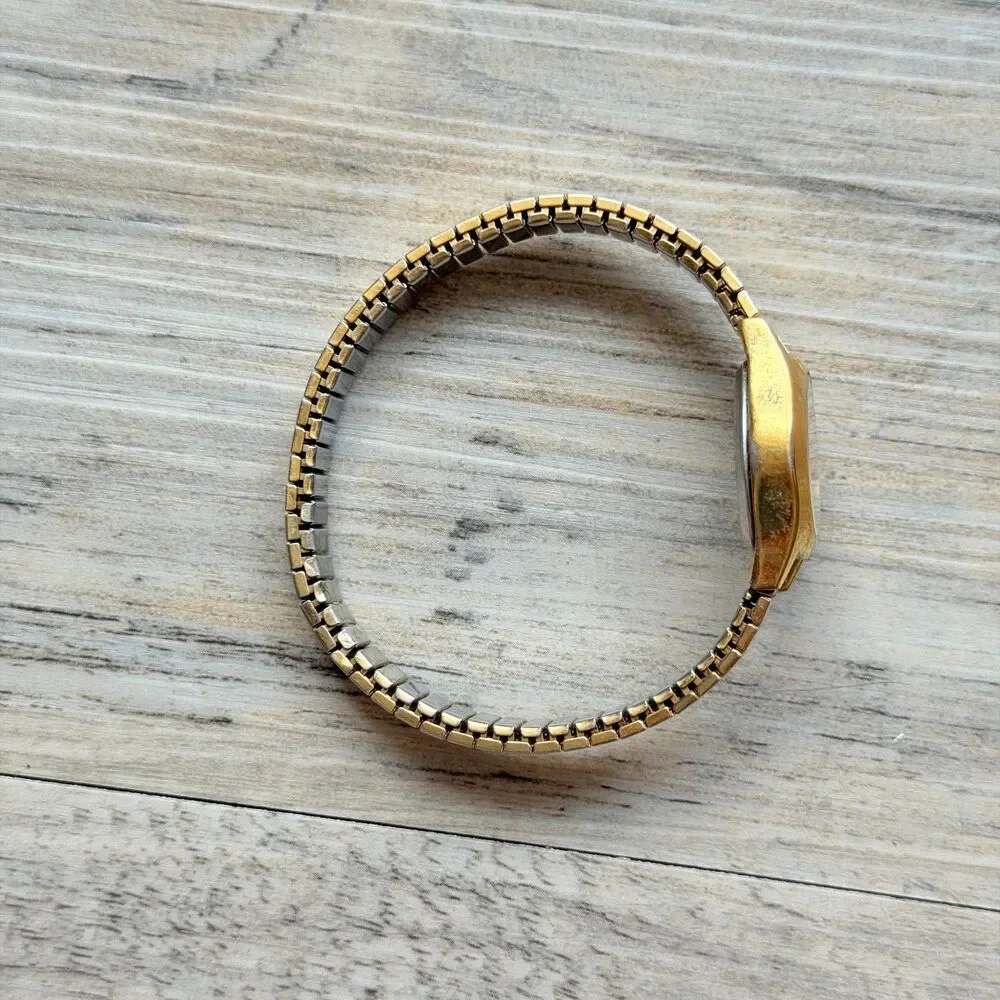 Vintage Armitron Diamond Quartz Gold Tone Watch Black Dial Dainty Working